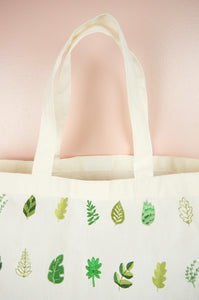 Leaves on Natural Canvas Shopping Tote
