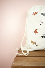 Puppies on Natural Canvas Drawstring Backpack