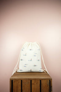 Beach on Natural Canvas Drawstring Backpack