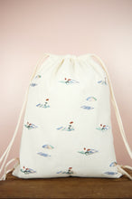 Beach on Natural Canvas Drawstring Backpack