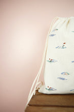 Beach on Natural Canvas Drawstring Backpack