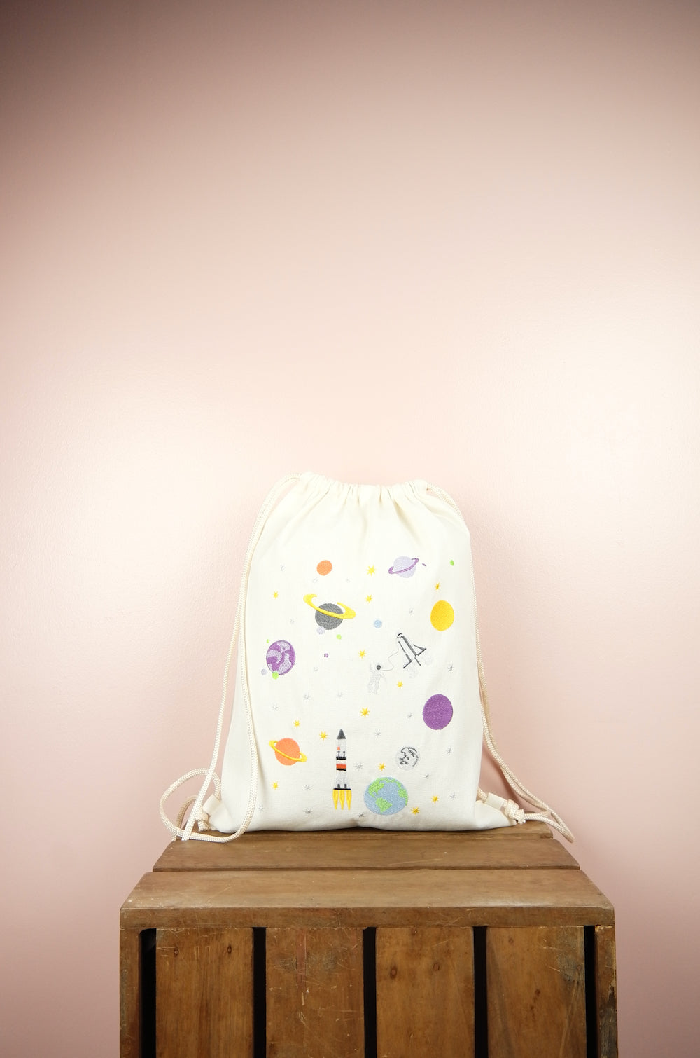 Planets on Natural Canvas Drawstring Backpack