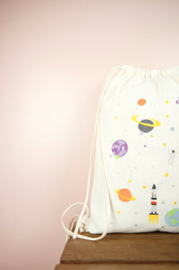 Planets on Natural Canvas Drawstring Backpack