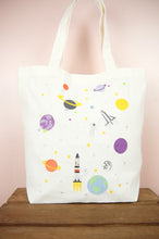 Planets on Natural Canvas Shoulder Tote