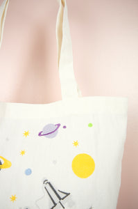 Planets on Natural Canvas Shoulder Tote