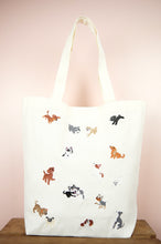 Puppies on Natural Canvas Shoulder Tote