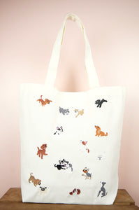 Puppies on Natural Canvas Shoulder Tote