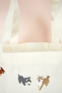 Puppies on Natural Canvas Shoulder Tote