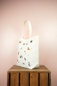 Puppies on Natural Canvas Shoulder Tote