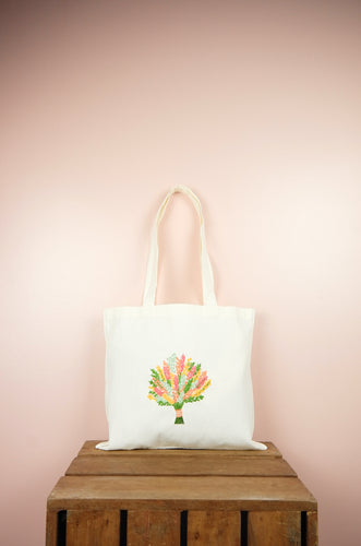 Spring Bouquet on Small Natural Canvas Tote