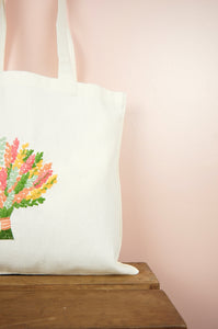 Spring Bouquet on Small Natural Canvas Tote