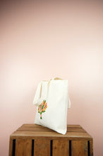 Spring Bouquet on Small Natural Canvas Tote