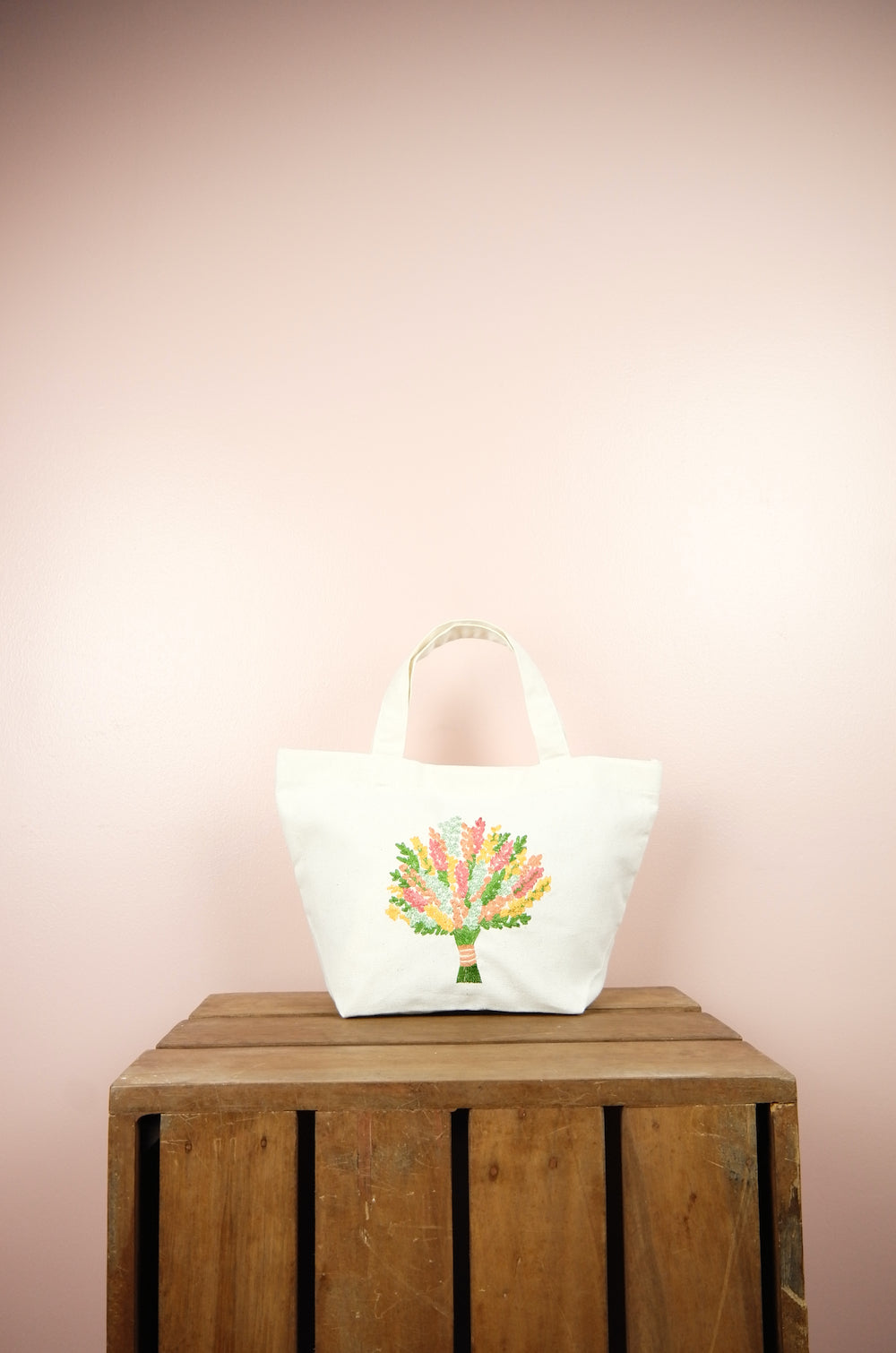 Spring Bouquet on Natural Canvas Small Handbag