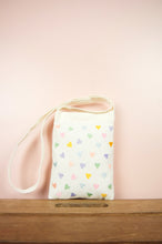 Pastel Hearts on Natural Canvas Mini Sling Bag