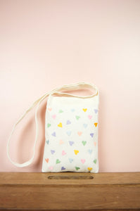 Pastel Hearts on Natural Canvas Mini Sling Bag