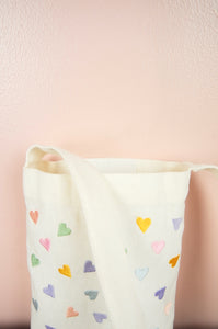 Pastel Hearts on Natural Canvas Mini Sling Bag