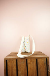 Pastel Hearts on Natural Canvas Mini Sling Bag