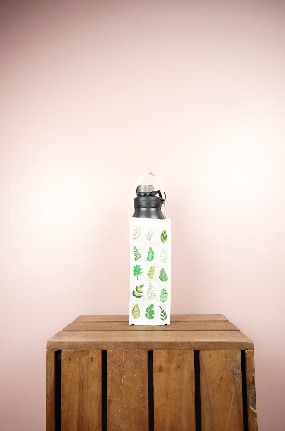Leaves on Natural Canvas Water Bottle Bag