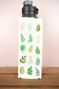 Leaves on Natural Canvas Water Bottle Bag