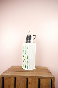 Leaves on Natural Canvas Water Bottle Bag
