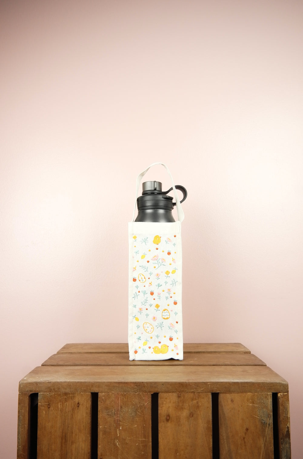 Easter Chicks on Natural Canvas Water Bottle Bag