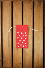 Hearts on Red Canvas Mobile Phone Drawstring Pouch