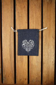 Forest of Hearts on Soft Denim Mini Drawstring Pouch