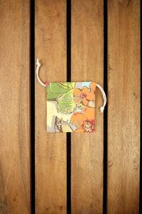 Good Vibes Only Smile XOXO on Floral Canvas Mini Drawstring Pouch
