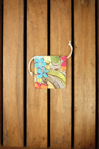 Good Vibes Only Smile XOXO on Floral Canvas Mini Drawstring Pouch
