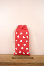 Hearts on Red Canvas Mobile Phone Drawstring Pouch