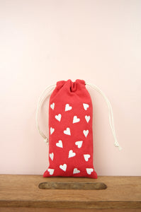 Hearts on Red Canvas Mobile Phone Drawstring Pouch