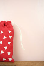 Hearts on Red Canvas Mobile Phone Drawstring Pouch