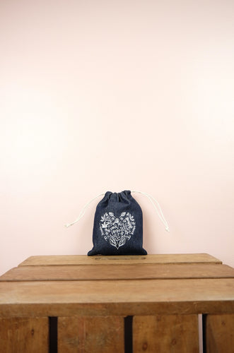 Forest of Hearts on Soft Denim Mini Drawstring Pouch