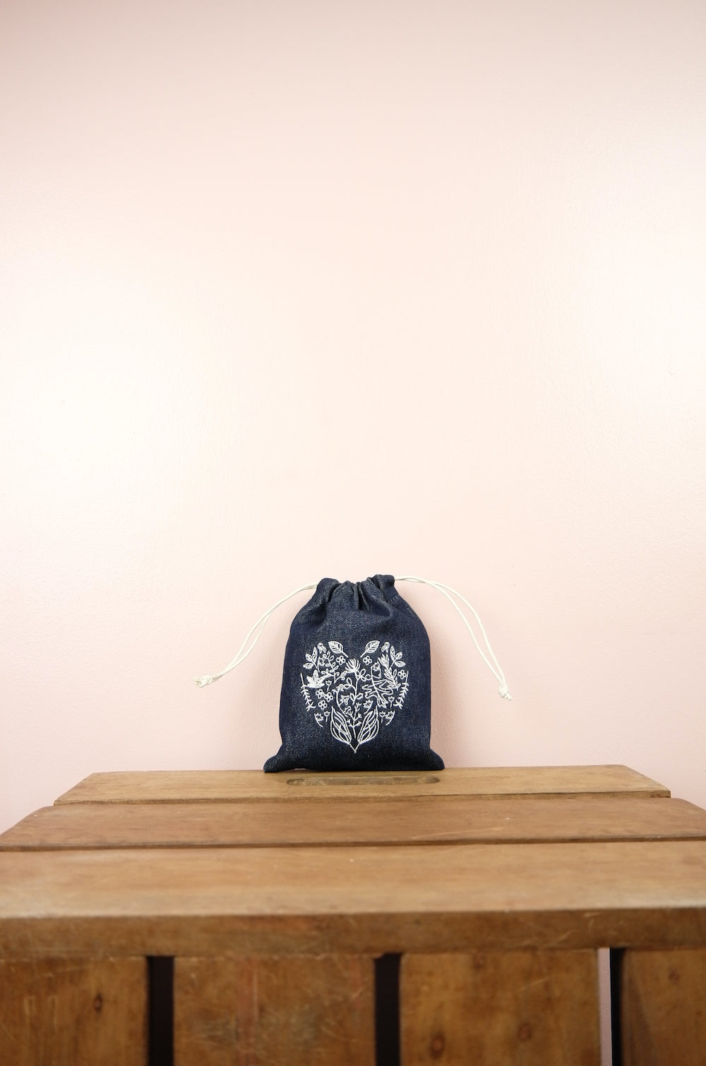 Forest of Hearts on Soft Denim Mini Drawstring Pouch