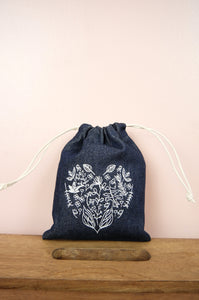 Forest of Hearts on Soft Denim Mini Drawstring Pouch