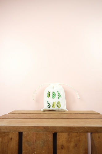 Leaves on Light Canvas Mini Drawstring Pouch