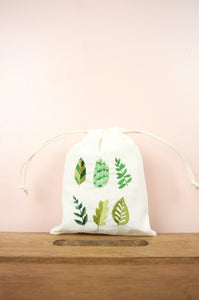 Leaves on Light Canvas Mini Drawstring Pouch
