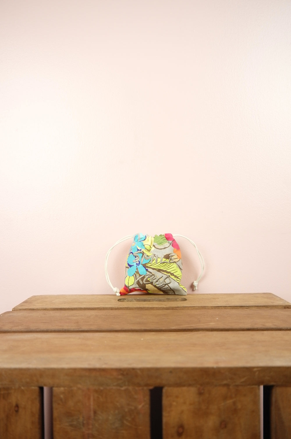 Good Vibes Only Smile XOXO on Floral Canvas Mini Drawstring Pouch