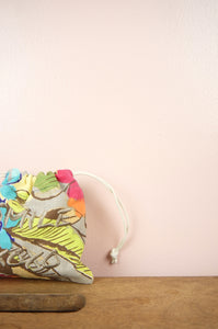 Good Vibes Only Smile XOXO on Floral Canvas Mini Drawstring Pouch