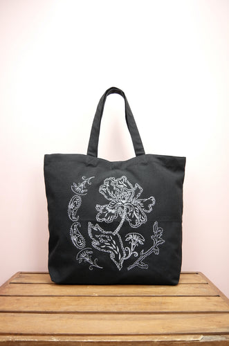 Savannah on Black Canvas Shopping Tote