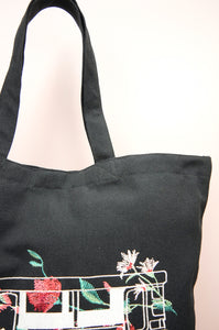 Floral Jeepney on Black Canvas Shopping Tote