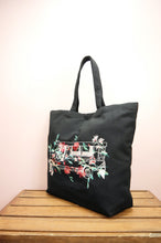 Floral Jeepney on Black Canvas Shopping Tote