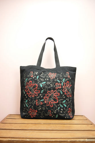 Linda on Black Canvas Shopping Tote
