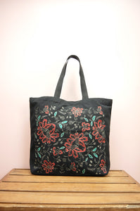 Linda on Black Canvas Shopping Tote