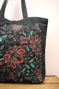 Linda on Black Canvas Shopping Tote
