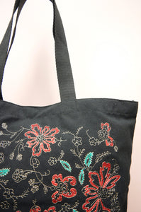 Linda on Black Canvas Shopping Tote