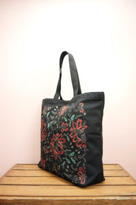 Linda on Black Canvas Shopping Tote