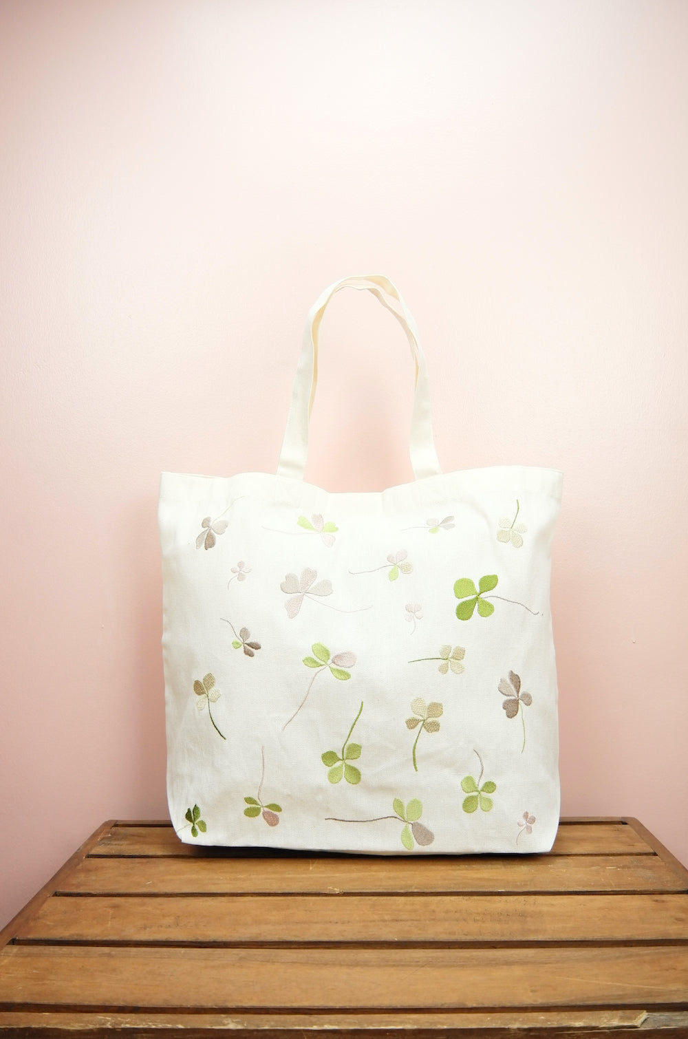 Clover Leaves on Natural Canvas Shopping Tote