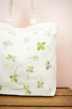 Clover Leaves on Natural Canvas Shopping Tote