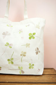 Clover Leaves on Natural Canvas Shopping Tote